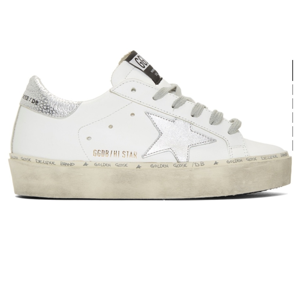 GOLDEN GOOSE White & Silver Hi-Star Sneakers